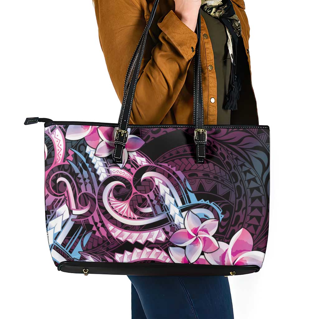 Polynesian Art Tattoo Leather Tote Bag Plumeria Flowers Pink Gradient LT05 - Polynesian Pride