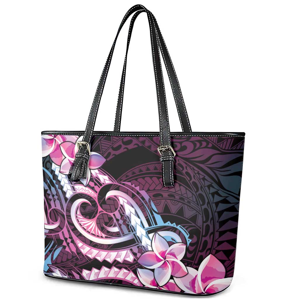 Polynesian Art Tattoo Leather Tote Bag Plumeria Flowers Pink Gradient LT05 - Polynesian Pride