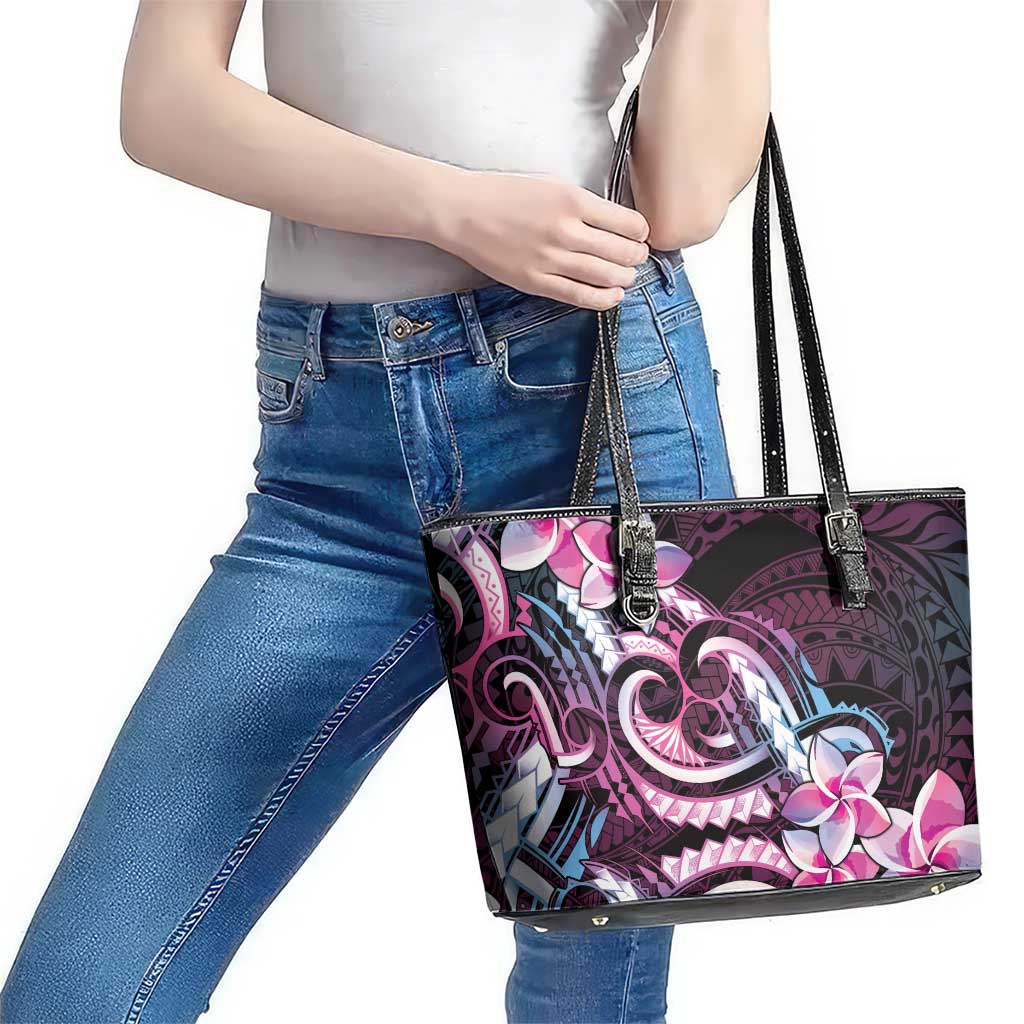 Polynesian Art Tattoo Leather Tote Bag Plumeria Flowers Pink Gradient LT05 - Polynesian Pride