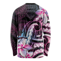 Polynesian Art Tattoo Long Sleeve Shirt Plumeria Flowers Pink Gradient