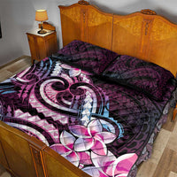 Polynesian Art Tattoo Quilt Bed Set Plumeria Flowers Pink Gradient