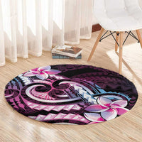 Polynesian Art Tattoo Round Carpet Plumeria Flowers Pink Gradient