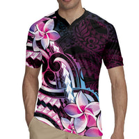 Polynesian Art Tattoo Rugby Jersey Plumeria Flowers Pink Gradient