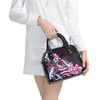 Polynesian Art Tattoo Shoulder Handbag Plumeria Flowers Pink Gradient