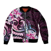 Polynesian Art Tattoo Sleeve Zip Bomber Jacket Plumeria Flowers Pink Gradient LT05 Unisex Pink - Polynesian Pride