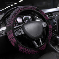 Polynesian Art Tattoo Steering Wheel Cover Plumeria Flowers Pink Gradient