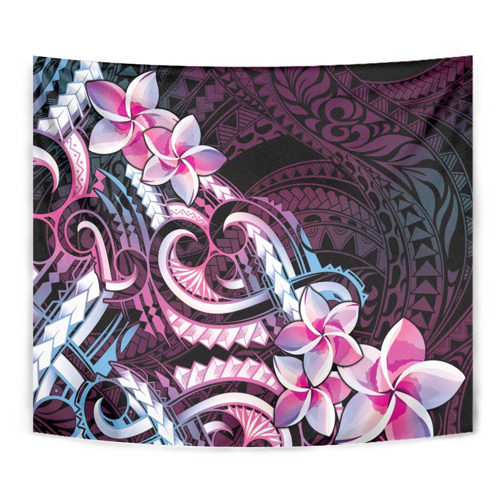 Polynesian Art Tattoo Tapestry Plumeria Flowers Pink Gradient
