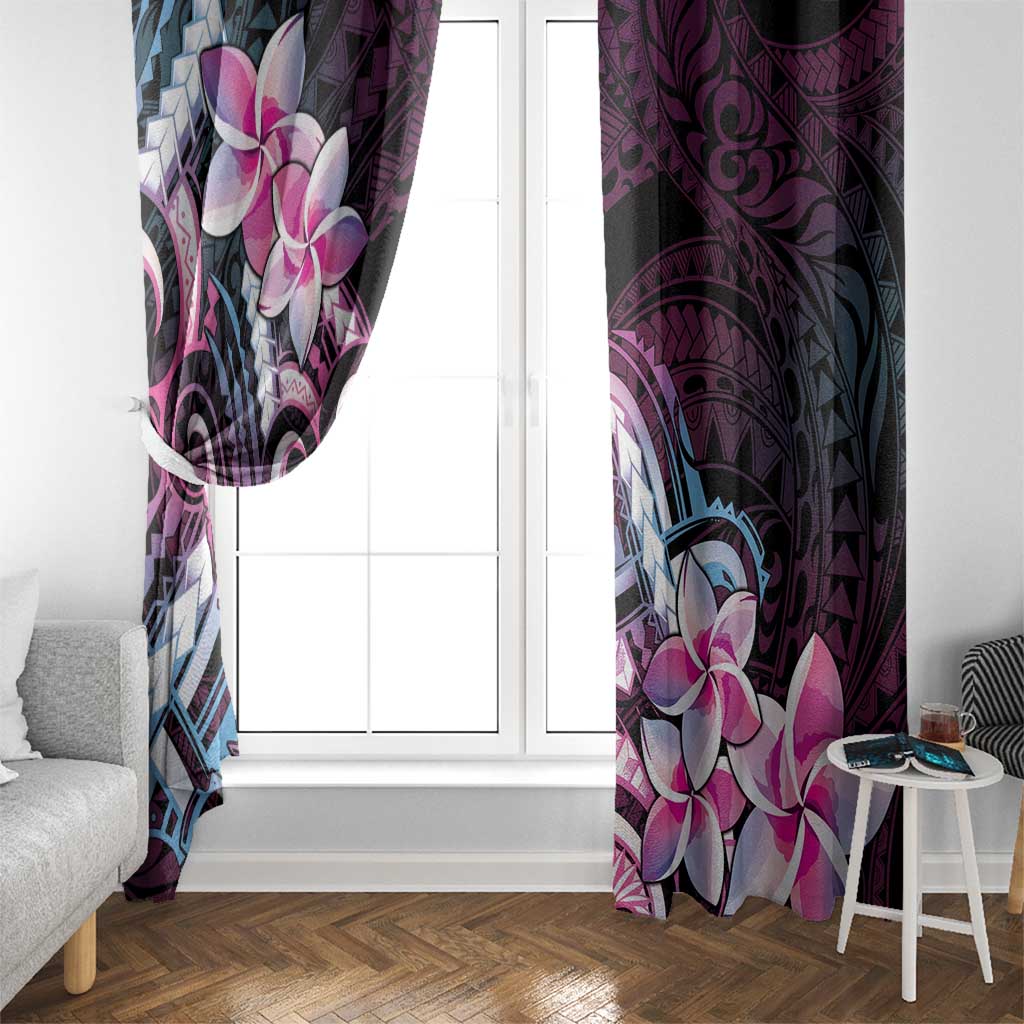Polynesian Art Tattoo Window Curtain Plumeria Flowers Pink Gradient