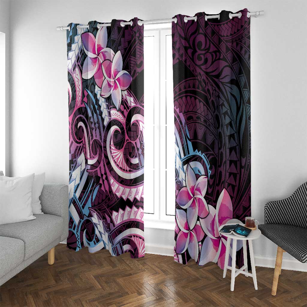 Polynesian Art Tattoo Window Curtain Plumeria Flowers Pink Gradient
