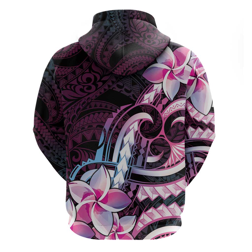Polynesian Art Tattoo Zip Hoodie Plumeria Flowers Pink Gradient