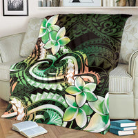 Polynesian Art Tattoo Blanket Plumeria Flowers Green Gradient