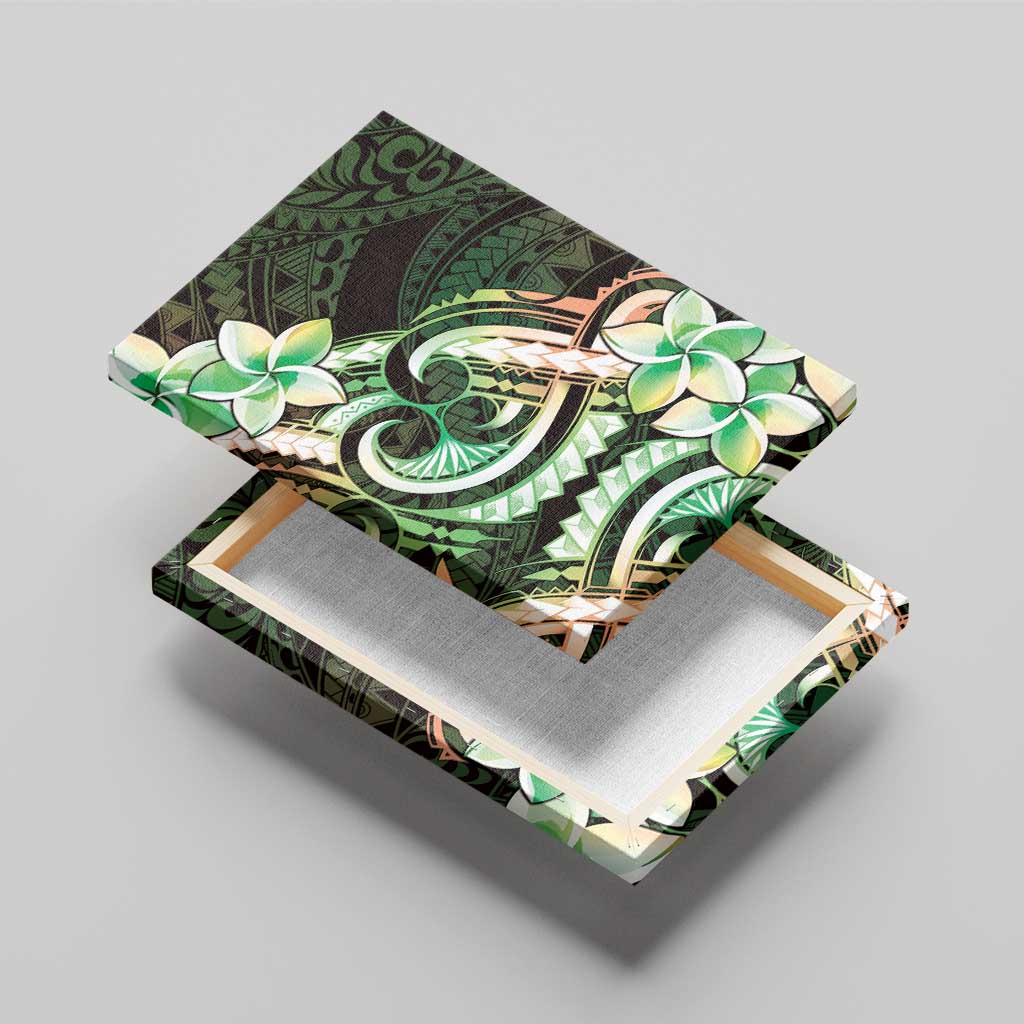 Polynesian Art Tattoo Canvas Wall Art Plumeria Flowers Green Gradient
