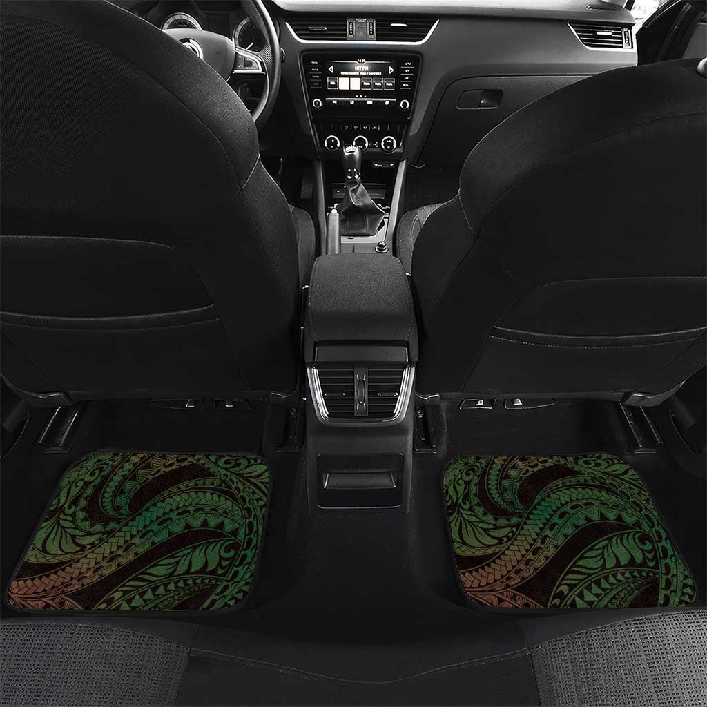 Polynesian Art Tattoo Car Mats Plumeria Flowers Green Gradient