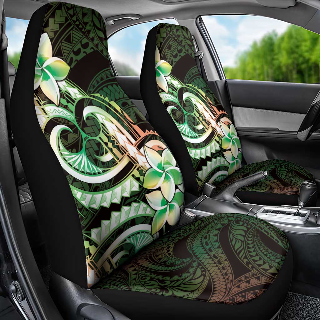 Polynesian Art Tattoo Car Seat Cover Plumeria Flowers Green Gradient
