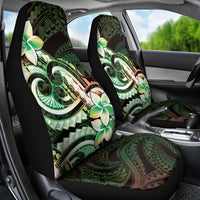 Polynesian Art Tattoo Car Seat Cover Plumeria Flowers Green Gradient
