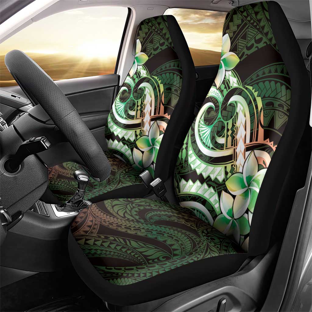 Polynesian Art Tattoo Car Seat Cover Plumeria Flowers Green Gradient