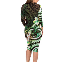 Polynesian Art Tattoo Family Matching Long Sleeve Bodycon Dress and Hawaiian Shirt Plumeria Flowers Green Gradient LT05 - Polynesian Pride