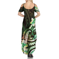 Polynesian Art Tattoo Family Matching Summer Maxi Dress and Hawaiian Shirt Plumeria Flowers Green Gradient LT05 - Polynesian Pride