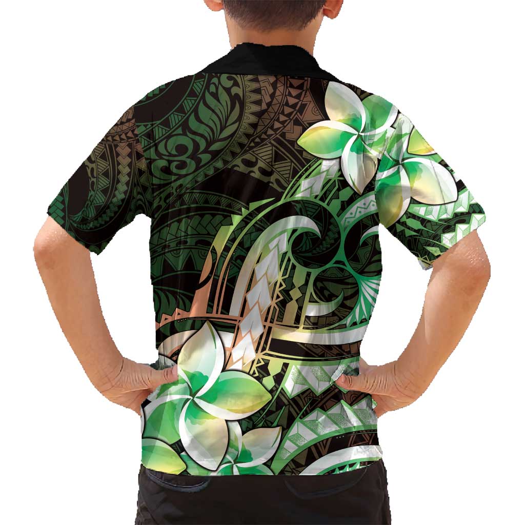 Polynesian Art Tattoo Family Matching Tank Maxi Dress and Hawaiian Shirt Plumeria Flowers Green Gradient LT05 - Polynesian Pride