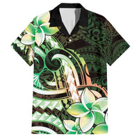 Polynesian Art Tattoo Family Matching Tank Maxi Dress and Hawaiian Shirt Plumeria Flowers Green Gradient LT05 Dad's Shirt - Short Sleeve Green - Polynesian Pride