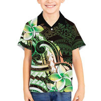 Polynesian Art Tattoo Family Matching Tank Maxi Dress and Hawaiian Shirt Plumeria Flowers Green Gradient LT05 Son's Shirt Green - Polynesian Pride
