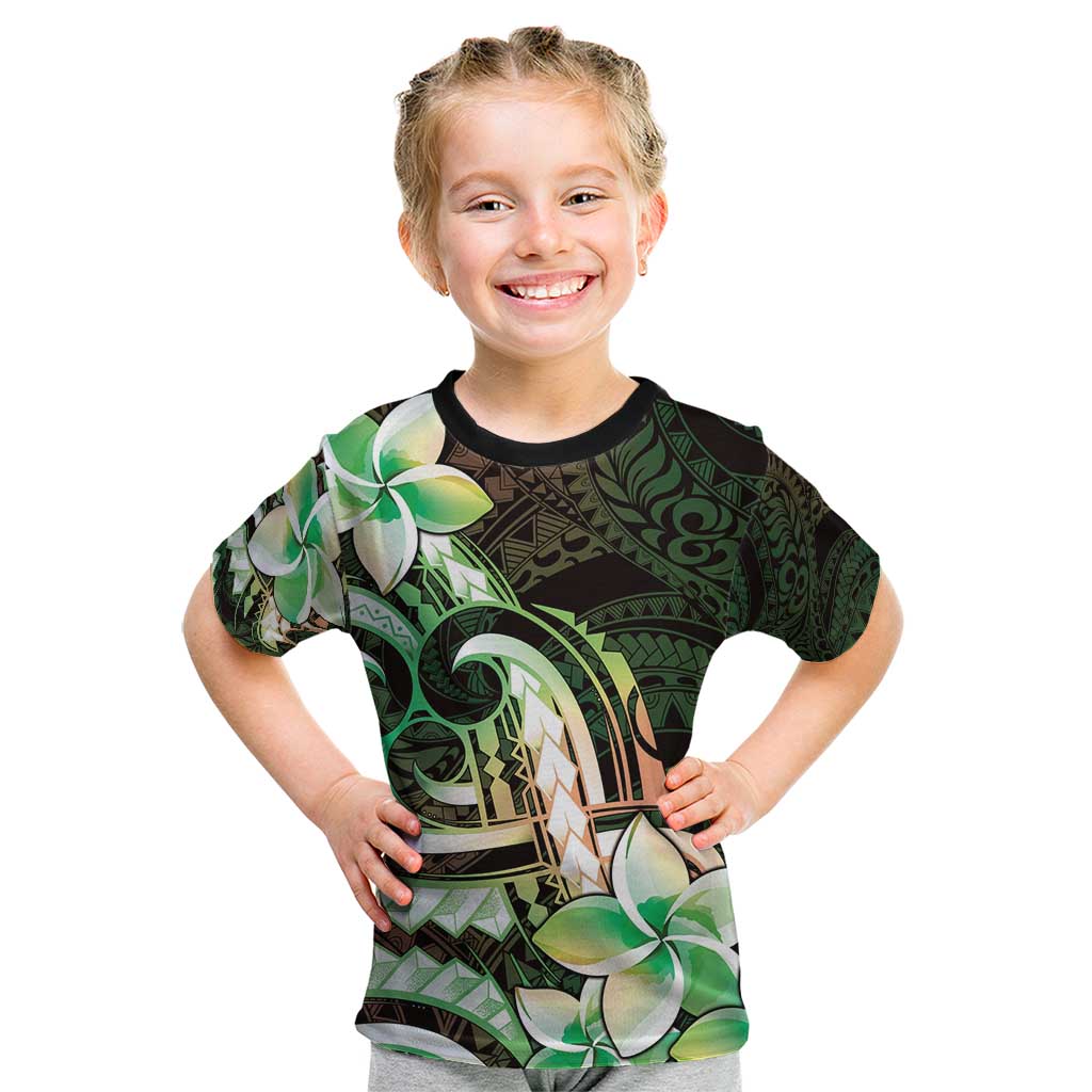 Polynesian Art Tattoo Kid T Shirt Plumeria Flowers Green Gradient LT05 Green - Polynesian Pride