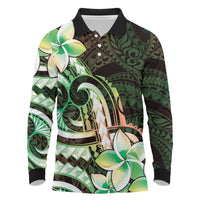 Polynesian Art Tattoo Long Sleeve Polo Shirt Plumeria Flowers Green Gradient LT05 Green - Polynesian Pride