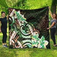 Polynesian Art Tattoo Quilt Plumeria Flowers Green Gradient