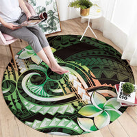 Polynesian Art Tattoo Round Carpet Plumeria Flowers Green Gradient