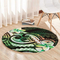 Polynesian Art Tattoo Round Carpet Plumeria Flowers Green Gradient