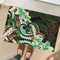 Polynesian Art Tattoo Rubber Doormat Plumeria Flowers Green Gradient
