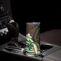 Polynesian Art Tattoo Skinny Tumbler Plumeria Flowers Green Gradient LT05 - Polynesian Pride