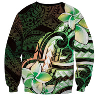 Polynesian Art Tattoo Sweatshirt Plumeria Flowers Green Gradient