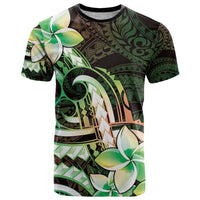 Polynesian Art Tattoo T Shirt Plumeria Flowers Green Gradient LT05 Green - Polynesian Pride