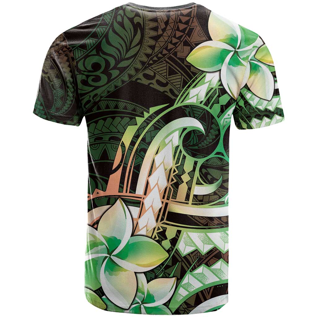 Polynesian Art Tattoo T Shirt Plumeria Flowers Green Gradient LT05 - Polynesian Pride