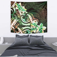 Polynesian Art Tattoo Tapestry Plumeria Flowers Green Gradient