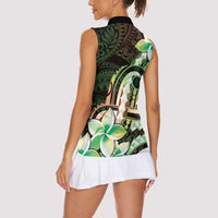 Polynesian Art Tattoo Women Sleeveless Polo Shirt Plumeria Flowers Green Gradient LT05 - Polynesian Pride
