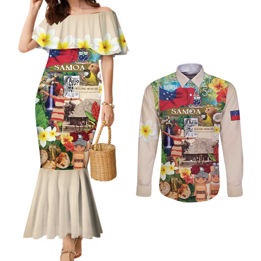 Samoa Culture Couples Matching Mermaid Dress and Long Sleeve Button Shirt Embracing The Spirit