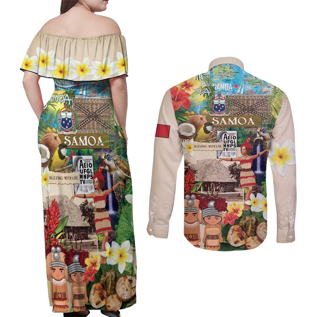 Samoa Culture Couples Matching Off Shoulder Maxi Dress and Long Sleeve Button Shirt Embracing The Spirit