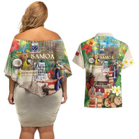 Samoa Culture Couples Matching Off Shoulder Short Dress and Hawaiian Shirt Embracing The Spirit