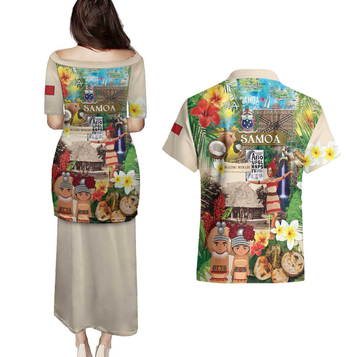 Samoa Culture Couples Matching Puletasi and Hawaiian Shirt Embracing The Spirit