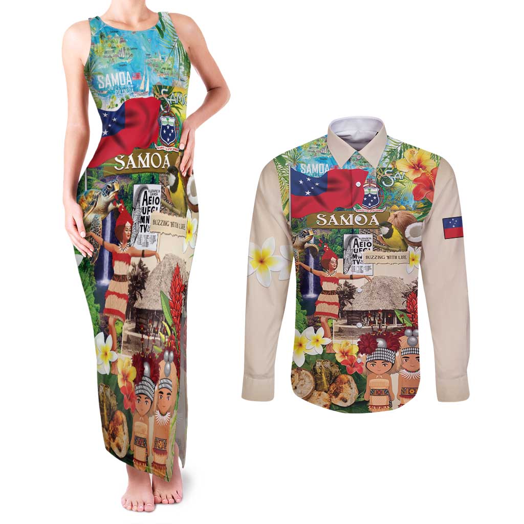 Samoa Culture Couples Matching Tank Maxi Dress and Long Sleeve Button Shirt Embracing The Spirit