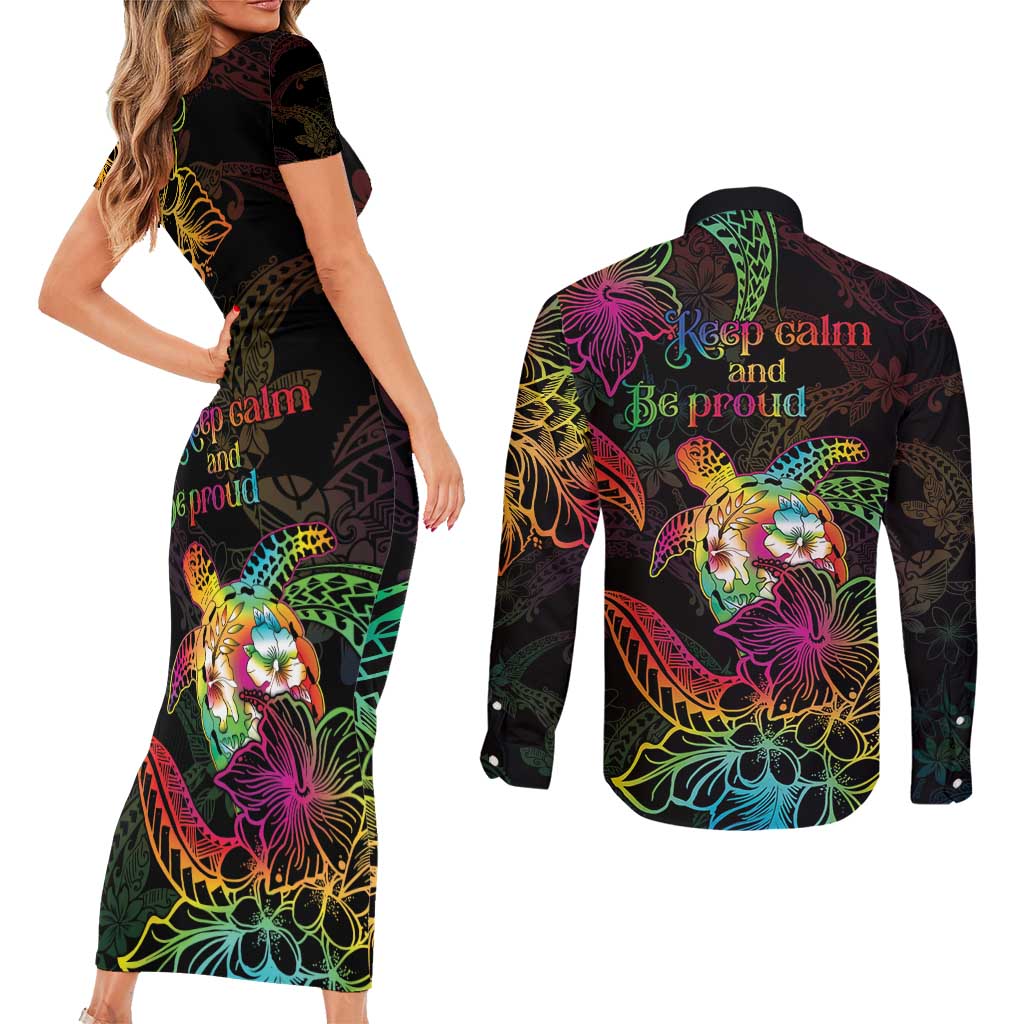 Hawaii Pride Couples Matching Short Sleeve Bodycon Dress and Long Sleeve Button Shirt Aloha Is Aloha