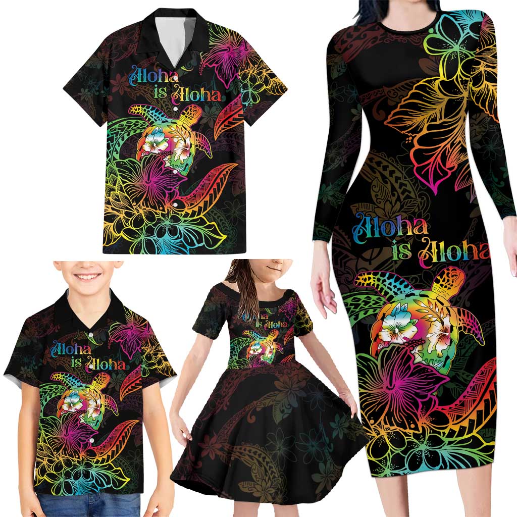 Hawaii Pride Family Matching Long Sleeve Bodycon Dress and Hawaiian Shirt Aloha Is Aloha