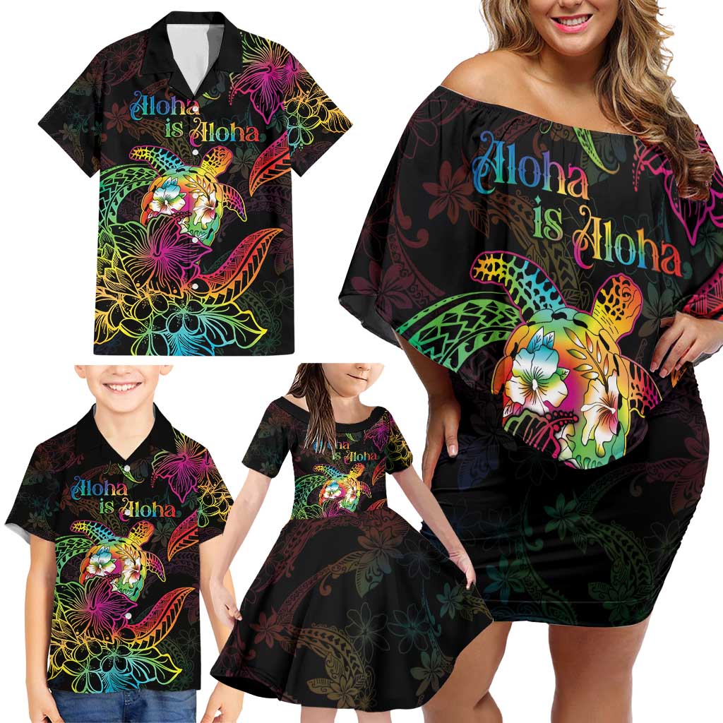 Hawaii Pride Family Matching Off Shoulder Short Dress and Hawaiian Shirt Aloha Is Aloha