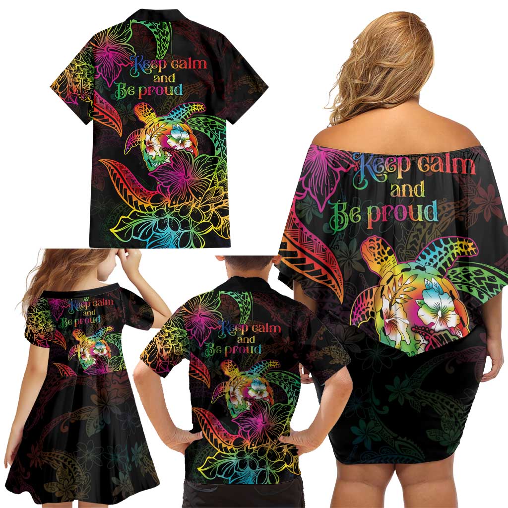 Hawaii Pride Family Matching Off Shoulder Short Dress and Hawaiian Shirt Aloha Is Aloha