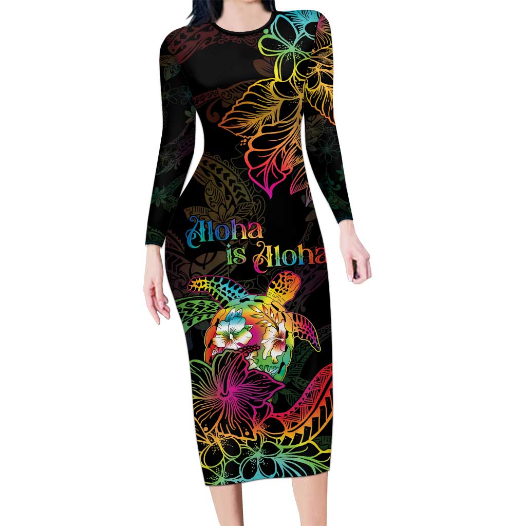 Hawaii Pride Long Sleeve Bodycon Dress Aloha Is Aloha