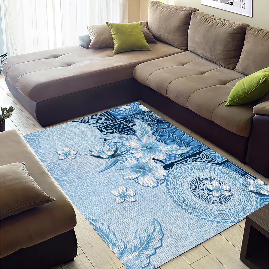 Hawaii Tapa Pattern With Blue Hibiscus Area Rug