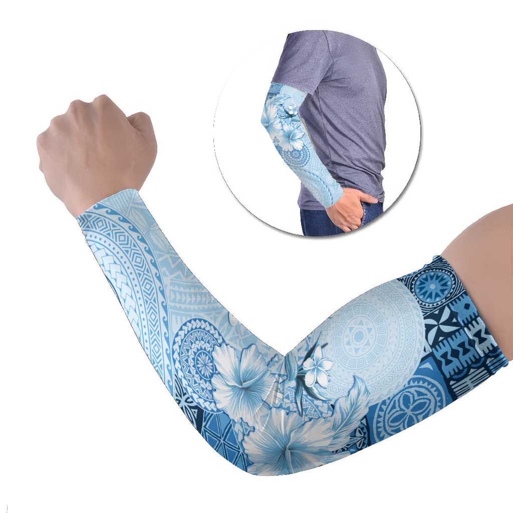 Hawaii Tapa Pattern With Blue Hibiscus Arm Sleeves LT05 Set of 2 Blue - Polynesian Pride
