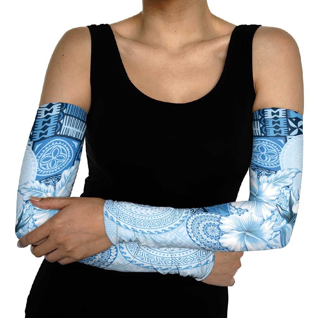 Hawaii Tapa Pattern With Blue Hibiscus Arm Sleeves LT05 - Polynesian Pride